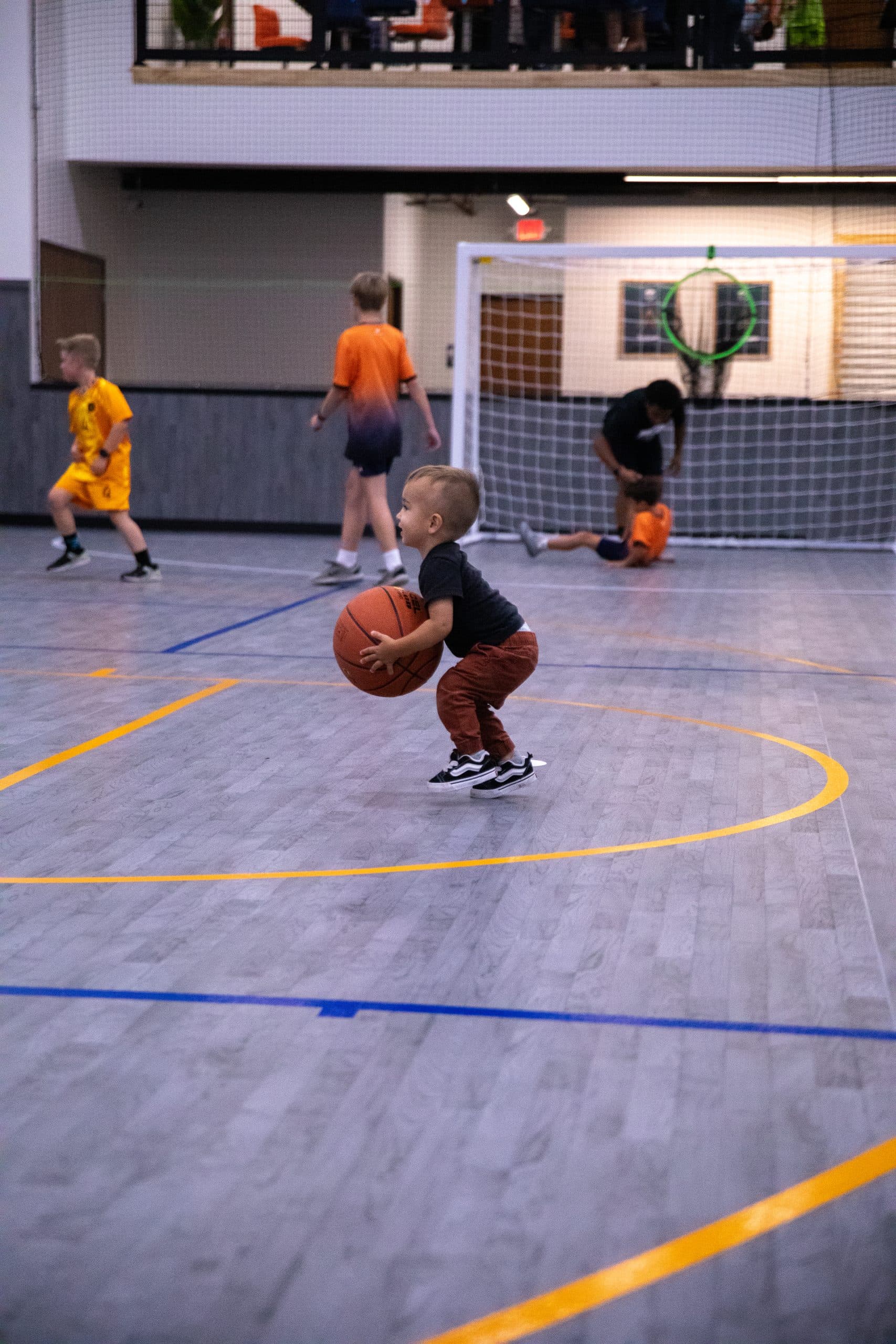 Full-court view inside Frontrunner Fieldhouse — indoor futsal courts in Fort Worth, Texas
